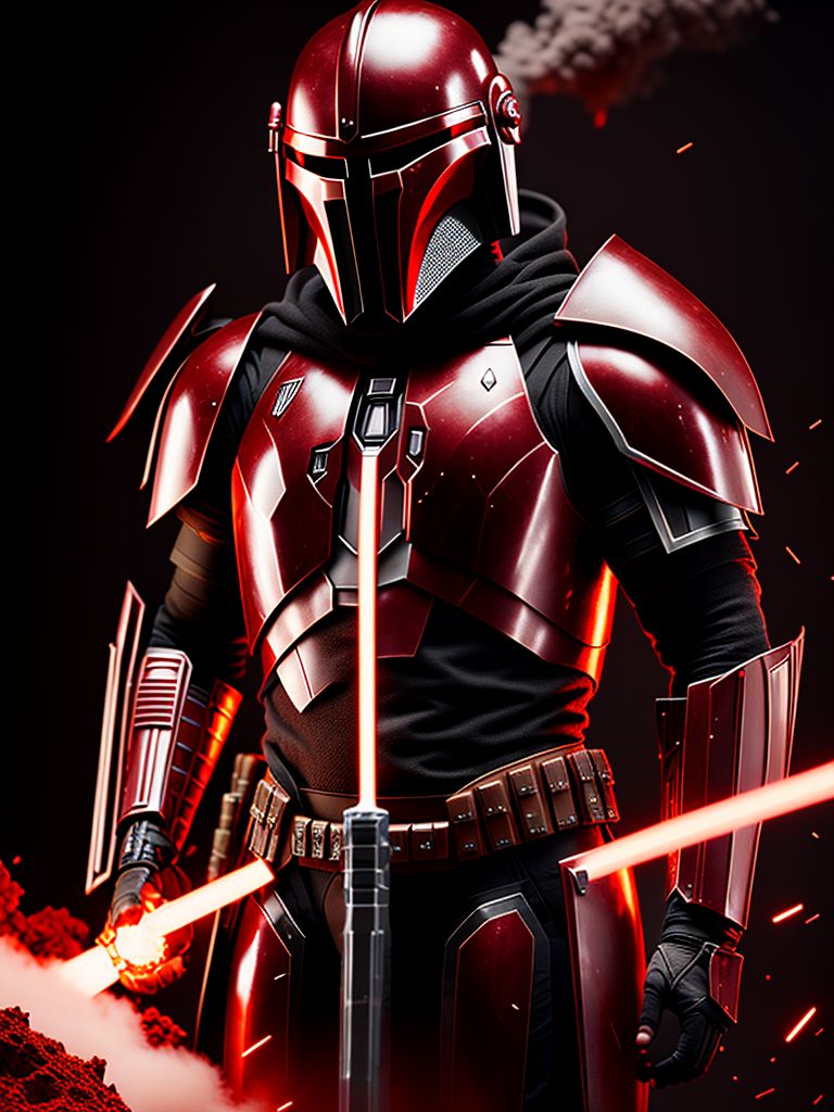 black and red mandalorian armor