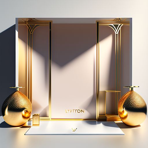 basic-otter455: luxurious Retails reflecting Louis Vuitton,brand style in  Gold., realistic,4k,fogg, vray render, parametric