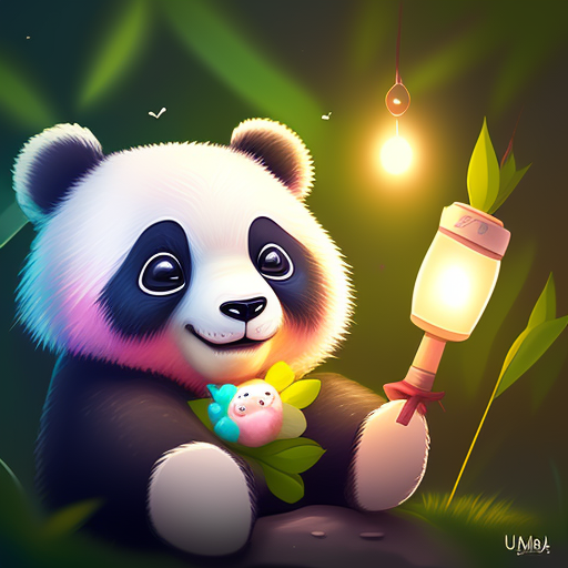 better-frog319: Um urso panda segurando um bambu na pata e sorrindo.