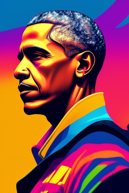 Side profile, Barack Obama, Vector illustration, in the style of psychedelic color palette, Outrun, expressive, textured portraiture, terrorwave, marine painter, 32k uhd, Close up