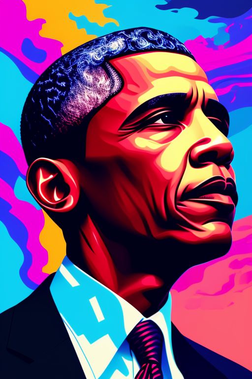 Side profile, Barack Obama, Vector illustration, in the style of psychedelic color palette, Outrun, expressive, textured portraiture, terrorwave, marine painter, 32k uhd, Close up