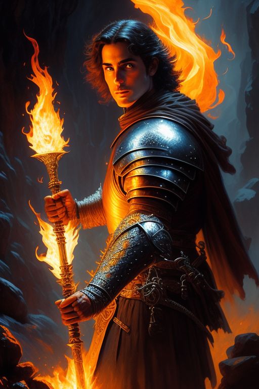PolyCrumbs: A knight holding a flaming sword exploring a cave