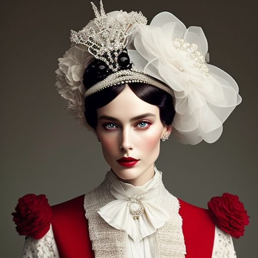 purple-clam726: Couture fashion photography full body edwardian-inspired  white black and red lace pearls Bonnet headpiece vogue italia steven meisel  my fair lady