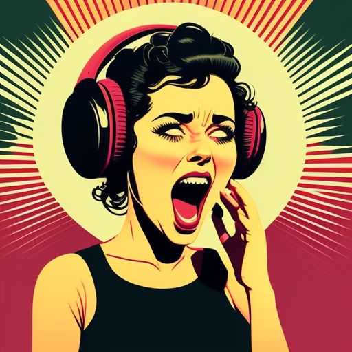 Retro, Vintage, flat design, (((Simple))), ultra portrait of a girl screaming wearin headphones, Art by Butcher Billy, Illustration, Highly detailed, Simple, Vector art