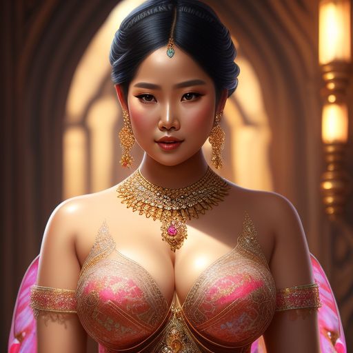 rough-spider356: A detailed portrait of a stunning indonesian woman,  bathing indonesian woman with big chest, fairy, alluring transparent dress,  curvy rounded breast