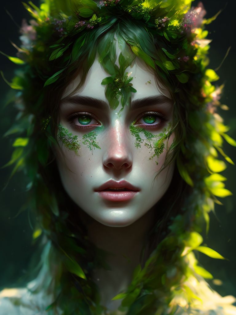 jcmn: portrait of a young green druid, cinematic, beautiful, soft back ...