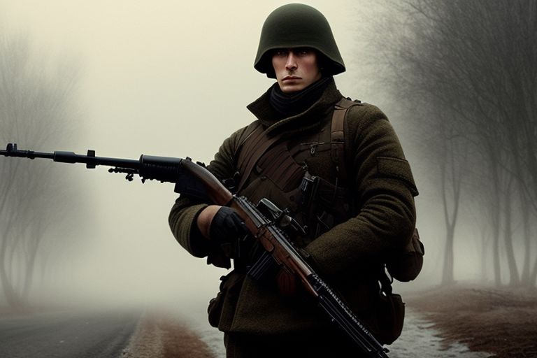 elated-trout46: russian male soldier in the empty foggy streets holding ...