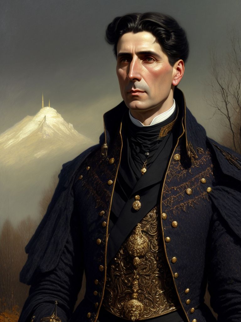 Corneliu Zelea Codreanu, painted in a realistic portrait, in the art style of ivan kramskoi, background in the art style of caspar david friedrich, in the art style of William Adolphe Bouguereau, background in the art style of andrew wyeth, background in the art style of gustave dore, palette similar to the art of roberto ferri, elden ring inspired background, dark souls inspired background, proportionate shoulders, proportionate neck, no extra fingers, no extra heads, intricately detailed clothing, intricately textured clothing, white scleras, winter colors in background, autumn colors in clothing, spring colors in face, rich shadows, deep shadows, realistic lighting, soft lighting, sculpted cheekbones, determined facial expression, resolute facial expression, serious facial expression, very finely detailed, no text, no words, no watermark, no distortions, no facial hair, no jewelry, blue eyes, no earrings, proportionate to reference image, clothing matches clothing in reference image, parted hair, gilded details in background, gothic cathedral in background, fairytale forest in background, autumn trees in background, fully clothed, fully covered chest, no extra fingers., Silver, gray whisps of clouds in background, Masculine, handsome, heroic, gallant, stern, determined, Bold, thick, serious black eyebrows, Steely, direct, focused blue eyes, Strong, defined, masculine jawline and dimpled chin, Prominent cheekbones, well-shaded cheeks, contoured cheeks, masculine body frame, masculine frame, background in the art style of rene magritte, background in the art style of salvador dali., In the style of ivan kramskoi, In the style of ivan aivazovsky, In the style of elden ring, In the style of dark souls, In the style of castlevania, (((Dark and moody color palette))), Wintry atmosphere, White scleras, White chalk lighting shaders, Well lit face, Warm undertones to skin, Vivid emotion, Very fine charcoal outlines, Very detailed background, Turquoise eyes, Tragic hero, Traditional romanian clothing, Traditional romanian patterns in clothing, Thoughtful facial expression, Thin contour lines, Tenebrous colors in background such as navy blue and black, Symmetrical irises, Studio ghibli like background, Straight eyes forward, Straight posture, Stern eyebrows, Sorrowful eyes, Soulful eyes, Silver metal accents in clothing, Silver hues, Silver clouds in background, Silver accents, Shining with inner light, Serious mouth, Serious face, Serious eyebrows, Saintly, Saintlike, Sainthood, Sad expression, Sad eyes, Rustic background, Romantic lighting, Roberto ferri-like painting style, Ring Light Illumination , Religious, Reflective eyes, Realistically textured skin, Realistically shaded, Realistically colored, Proportionate shoulders, Proportionate neck, Prominent ears, Pink undertone to skin, Perfect posture, Pensive smile, Painted in the style of roberto ferri, Only two arms, Only two legs, Only one person in the image, Oil painting texture, Oil paint, Nostalgic and charming atmosphere, Noble soul, No stretching, No multiple adam's apple on neck, No jewelry, No hat, No facial hair, No extra heads, No extra fingers, No disortions, Neoclassicism art style, Neo-Romanticism style, Navy blue background color, Natural skin textures, Mythical, Moon-kissed skin, Moon lighting, Misty background, Matte black canvas background, Matching scleras, Matching pupils, Matching irises, Lush illumination, Lush scenery, Looks into camera, Looking at the camera, Look into camera, Light reflections, Leather armor, Layered background, Intricate stich details in clothing, Intricately detailed black wool clothing texture, Intricately detailed emerald green velvet clothing texture, Intricately detailed white silk clothing texture, Intelligent, Incredibly high detailed , Highly Detailed Face, Hermeticism, Heavenly, Halo effect, Haloed, Halo, Grecian nose, Gothic romanticism, Gothic graveyard in background, Gothic cathedral in background, Gothic background, Golden lines, Golden light, Gold leather armor, God's light, God rays, Gilded tones, Gilded hues, Gilded details in clothing, Fully colored, Fully colored border, Fine black charcoal lines, Fierce, Facial pores, Facial details are clearly visible, Eye reflections, Extremely detailed background, Extremely detailed clothing textures, Even complexion, Esoteric, Elaborately detailed background, Dramatic shadows, Normal proportions, Somber, Occult, Mystical, Melancholic, Gothic, Dark fantasy, Dark academia, Atmospheric, Illustration, Autumn palette, Cold color palette, Young looking, Youthful complexion, No stretching, No hat, Riveting eyes, Handsome features, Facial features like a roman statue, Grecian nose, Oval face, Prominent ears, Broad shoulders, Lush red foilage in background, Silver, gray whisps of clouds in background, Just one head, Corneliu zelea codreanu, Masculine, handsome, heroic, gallant, stern, determined, Carpathian forest background, Transylvanian forest background, Bold, thick, serious black eyebrows, Steely, direct, focused blue eyes, Strong, defined, masculine jawline and dimpled chin, Prominent cheekbones, well-shaded cheeks, contoured cheeks, Elegant pianists fingers, Dark souls like armor, Elden ring like armor, Dark souls setting, Elden ring setting, Bloodborne setting, Bloodborne like background, Bloodborne like armor, Drawn in the style of castlevania vampires, Ornately detailed elden ring like armor, Ornately detailed dark souls like armor, Ornately detailed bloodborne like armor, Inspired by soulslike games, Inspired by elden ring, Inspired by dark souls, Inspired by bloodborne, Witcher like armor, Witcher like background, Proportionate head, Black cloak, Colored lines, Armored, Tragic hero, Heroic and tragic, Canonization, Glory, In the style of witcher 3, Elden ring atmosphere, Dark souls iii atmosphere, Bloodborne atmosphere, Locations from elden ring in background, Locations from dark souls iii in background, Locations from bloodborne in background, Realistic face, Realistic facial features, Realistic bodily proportions, Wide shoulders, Inspired by elden ring concept art, Inspired by dark souls iii concept art, Inspired by bloodborne concept art, Textures from elden ring, Textures from bloodborne, Textures from dark souls iii, Young paul mcgann, Young looking, Youthful complexion, No stretching, No piercings, No hat, Riveting eyes, Handsome features, Facial features like a roman statue, Grecian nose, Oval face, Prominent ears, Broad shoulders, Lush red foilage in background, Silver, gray whisps of clouds in background, Just one head, Corneliu zelea codreanu, Masculine, handsome, heroic, gallant, stern, determined, Carpathian forest background, Transylvanian forest background, Bold, thick, serious black eyebrows, Steely, direct, focused blue eyes, Strong, defined, masculine jawline and dimpled chin, Prominent cheekbones, well-shaded cheeks, contoured cheeks, Elegant pianists fingers, Background in the art style of salvador dali, Background in the art style of rene magritte, Background in the art style of andrew wyeth, Armor in the style of elden ring, Armor in the style of bloodborne, Armor in the style of dark souls, Armor in the style of demons souls, Armor in the style of the witcher 3, Armor in the style of dragon age inquisition, Neo victorian style, Neo surrealism background, Neo tenebrism background, Masculine body, Masculine frame, Masculine clothing, Clothing in the style of bloodborne, Clothing in the style of elden ring, Clothing in the style of dark souls, Clothing in the style of demons souls, Clothing in the style of game of thrones, Clothing in the style of skyrim, Background in the style of bloodborne, Background in the style of demons souls, Background in the style of dragon age inquisition deep roads, Orthodox cathedral in background, Gothic graveyard in background, Gilded orthodox domes in background, Well-detailed stone structures in background, Mountainous winter terrain in background, Navy blue sky, Purple sky, Black sky, Cloudy night sky in background, Face of corneliu zelea codreanu, Resembles corneliu zelea codreanu, Red velvet curtains in background, Opera theatre background, Stained glass window background, Traditional romanian clothing, Traditional romanian patterns in clothing, Black leather belt with gold details, Velvet sash around waist, Detailed, layered coat with cravat, Black velvet cape, Dressed in romanian traditional clothing, Black wool clothing texture, Intricately detailed black wool clothing texture, Ominous stormy sky background, Black storm clouds in background, Ornate uniform