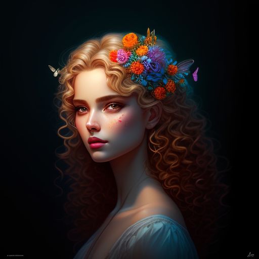 еленашевнина: flowers and butterflies, blonde curly hair, High detail ...