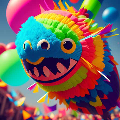 piñata, Bright colors, Fun, Cartoonish, Playful, Whimsical, Low angle, Detailed, Matte, Illustration, by chippy and rk post and clint cearley