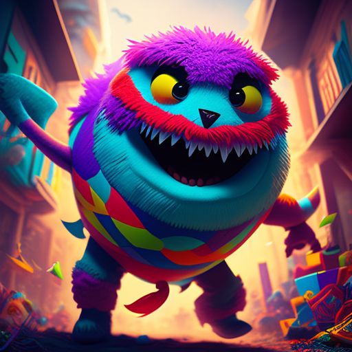 piñata terror, Bright colors, Fun, Cartoonish, Playful, Whimsical, Low angle, Detailed, Matte, Illustration, by chippy and rk post and clint cearley
