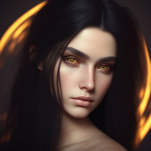 sandysalmon938 a hunter girl with long black hair and golden eyes