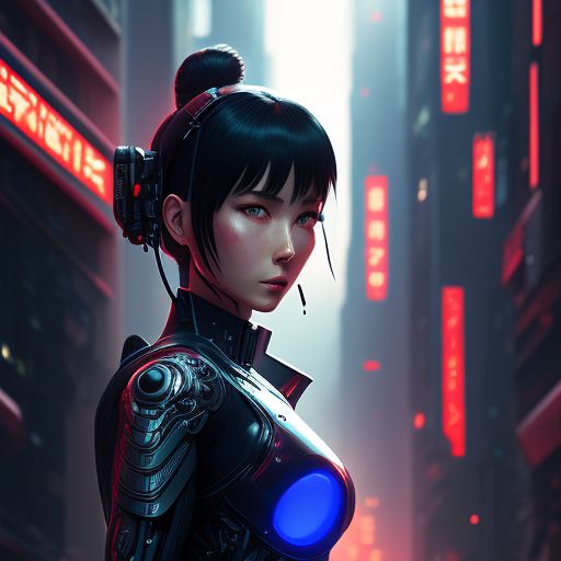 blaring-pig498: In a futuristic cityscape, a female cyborg steps out of ...