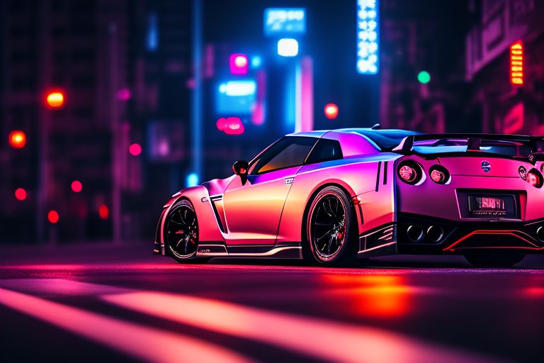 cool-chamois677: Nissan GTR, cyber punk, city, neon, 4k