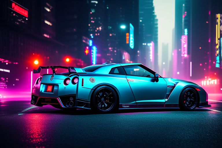 cool-chamois677: Nissan GTR, cyber punk, city, neon, 4k