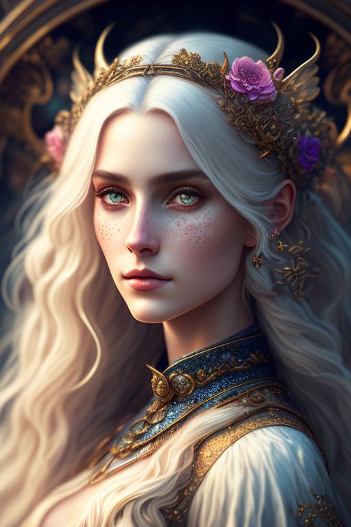 Fabianno: Dark Elf Woman, Mature, Long Wavy White Hair, Beautiful Face 