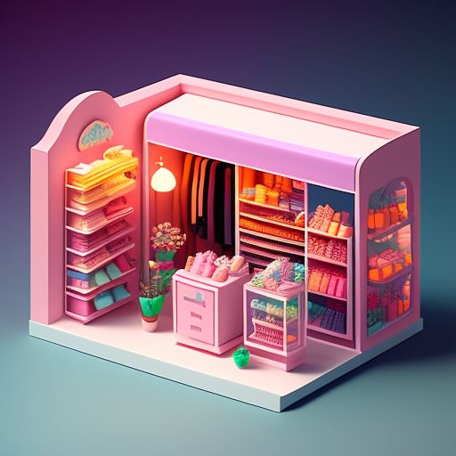 freesquid746 Tiny, Cute, small, A clothing store, postmodern pastel