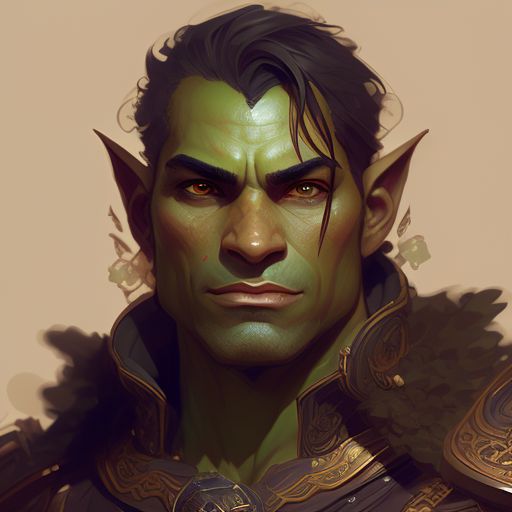 lumpy-quelea889: half orc green skin male bard, Illustration gender neutral