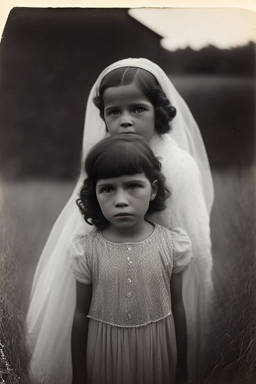 young girl sees a ghost, 1920s, Tintype photograph, Photography, Realistic, Vintage, Dorothea Lange