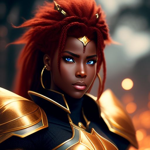 Broken tapir494 Beautiful Dark Skinned Redhead Warrior RPG Wearing Golden Armor And Black 