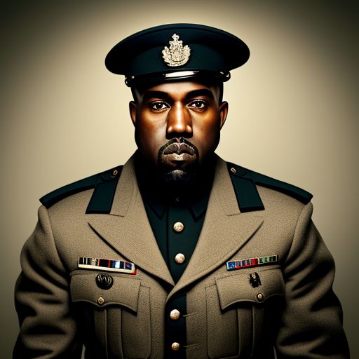 kanye west talking in a german military uniform extremely high resolution 32k high quality
, facing to the right, straight-faced expression, extremely high resolution 32k quality, dark and dramatic lighting, monochromatic color grading, art by banksy and shepard fairey, conceptual art, trending on artstation.