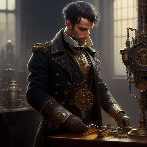 victorian male human artificer, moody atmosphere, Fine details, oil painting style, Artstation, by james gurney and john howe, Steampunk, mechanical parts, Intricate, clockwork mechanism, warm toning.