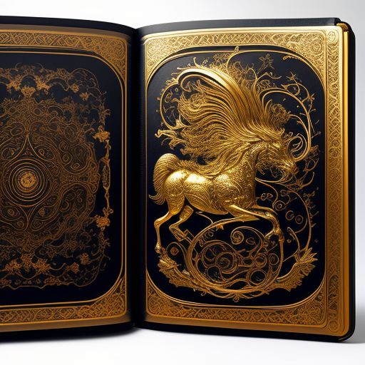idlecrane566 a fully opened leather magic open book with ornate gold
