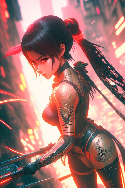 Katana Anime Girl Neon 4k 