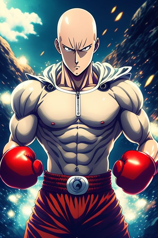 aware-gnu284: One punch man Saitama boxing while nakie wee wee bulge