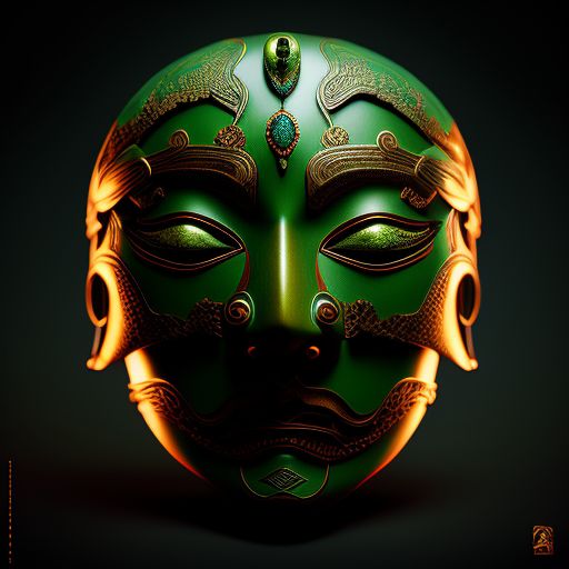 general-lion948: Ancient Noh mask, greenscreen background, artstation