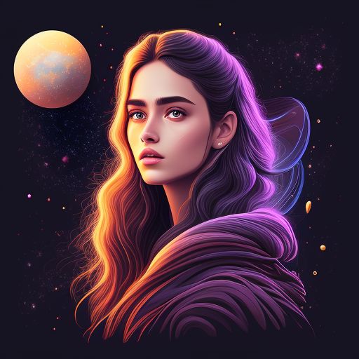 with long hair, modern clothes, cozy art, Vector, 4k, HD, Super realistic, Detailed, galaxy, universe, T-shirt, Vector illustration, Minimalistic, Digital illustration, modern and beautiful background, cozy art, vector, 4k, hd, super realistic, detailed, galaxy, universe, T-shirt design, Dramatic Lighting, Trending on Artstation, Award winning, Icon, Highly detailed