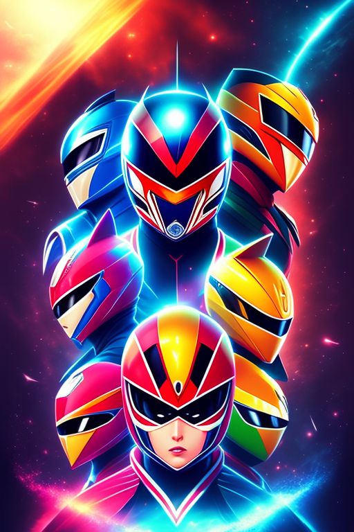 mighty morphin power rangers, Realistic, Perfect face, Cute, stunning landscape  background illustration concept art anime key visual, color manga style, trending on pexels