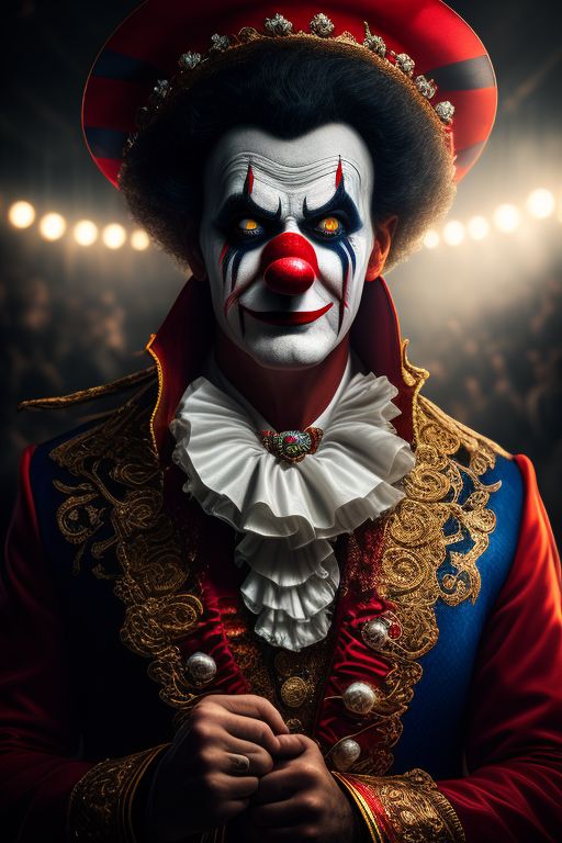 Caesda: Circus Clown, Scary, Dark, Natural Light, Dof, Cinematic, Sharp 