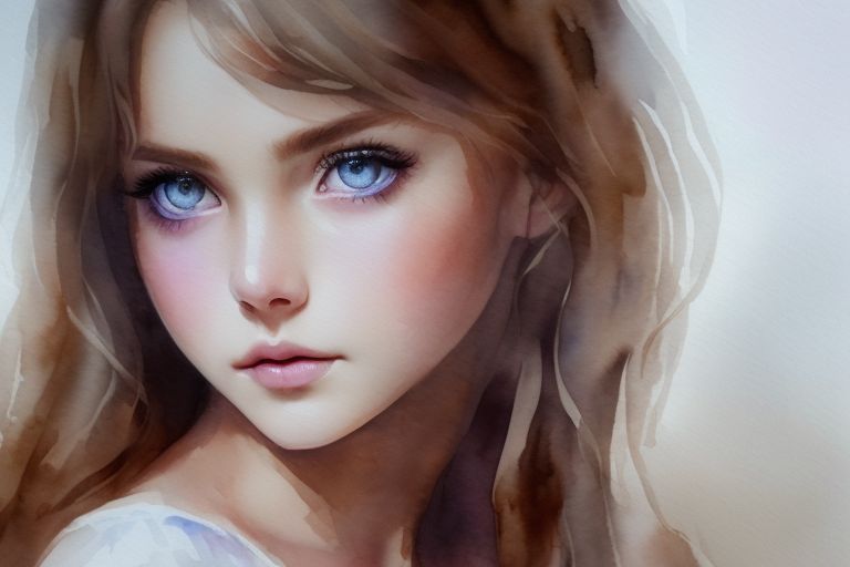 oizi: Enchanting Watercolor Flower Girl with Angelic Eyes in Full Body ...