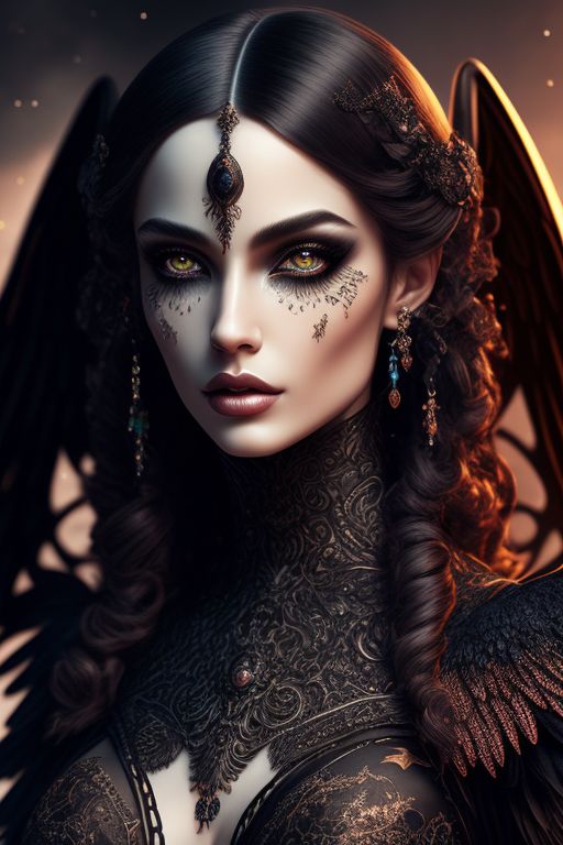 ornate, intricate details, beautiful dark angel, beautiful face, gothic style, hyper-realistic fantasy art, digital illustration, black colorful, moon scene, Perfect anatomy, Studio photo, Rich color, Sensual, Fantasy, Photorealistic, Ultra detailed, Vibrant lighting, Realistic textures, Beautiful face, Cute Eyes, Fine details, Intricate details, Full body, Hyperrealistic, Shine, Full figure, Supermodel