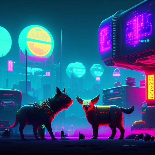 12 pixels crypto animals world, in a neon world, with cyberpunk lighting, Detailed, Digital painting, Artstation, low saturation, by simon stalenhag, Syd Mead, and john frye.
