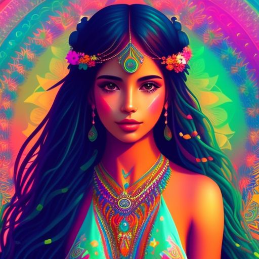 dapper-sheep407: latin hippie girl, wearing hippie dress, cozy art ...