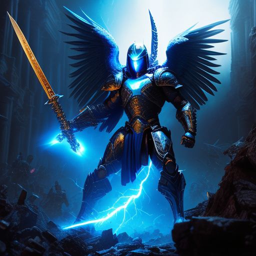 empty-wasp882: archangel battle with lightning, swords, bright blue ...