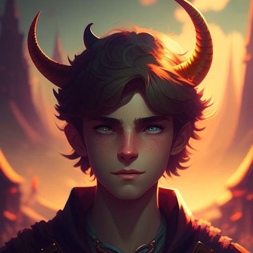 Snarky tiefling boy, teenager, fantasy rpg, dnd, natural colors, stylised, cartoony, 4K HD, with warm golden lighting and a hazy nostalgic feel, art by lois van baarle and alena aenami, Highly detailed, intricate brushwork, Trending on Artstation, Concept art, dreamy atmosphere.