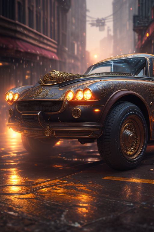 SergioAguiar mixpnk style, bronze car with baroque steampunk rivets