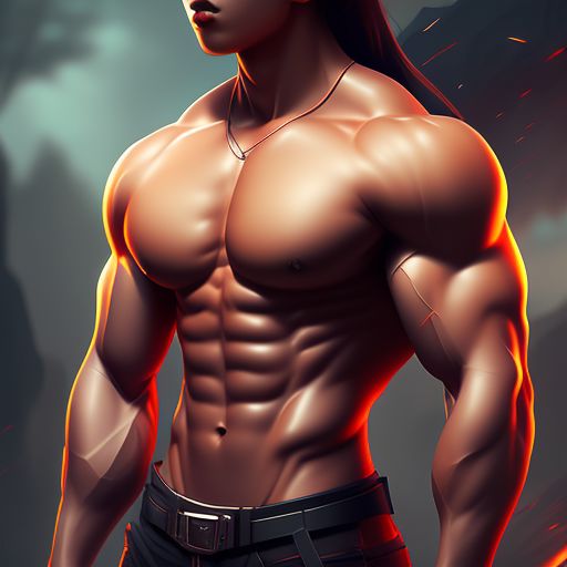 Boy with Eight-Pack Abs - Fit Asian Teenager, Gym Ready, AI Art Generator