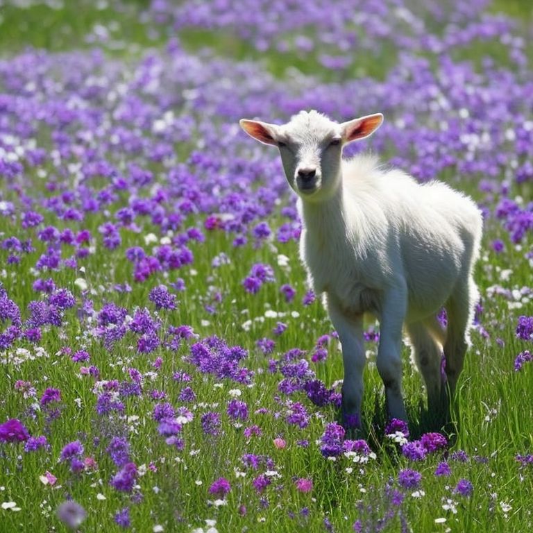 Ralsei baby goat in a field of flowers playing cutely