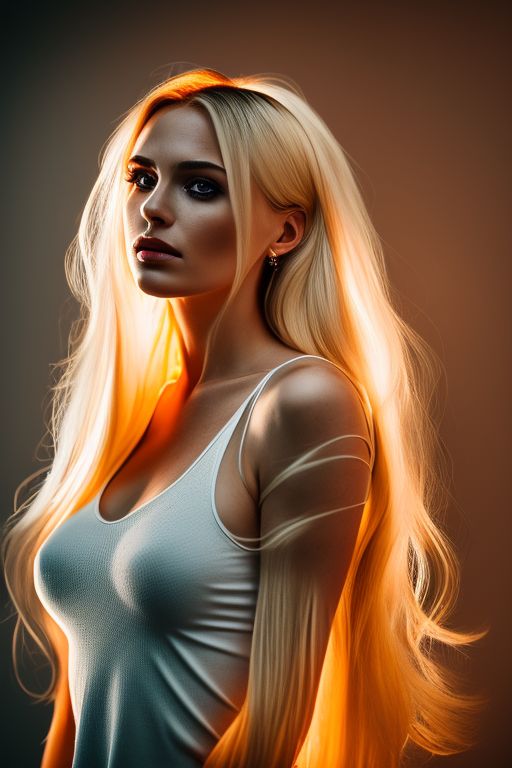 Leandrostasi A Woman With Long Blonde Hair Standing In Front Of A Light Wearing A Tight Tank 