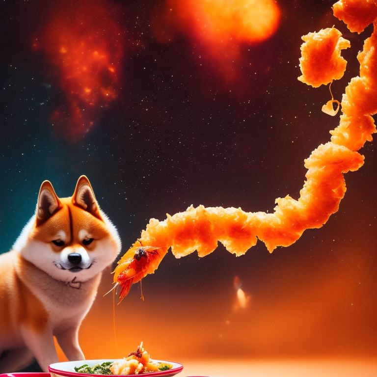 blueaspen: a shiba inu eating tempura shrimp