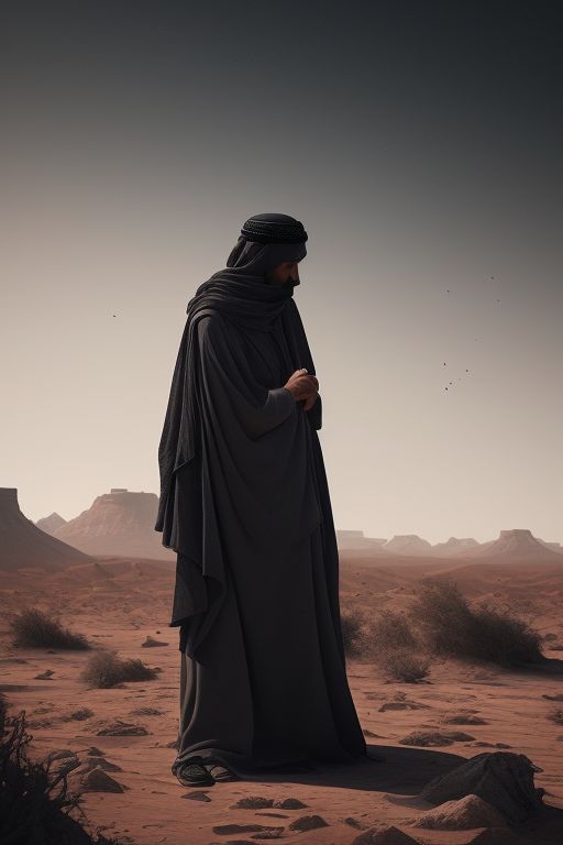 unique-finch378: A Muslim faceless man in a desert praying salah