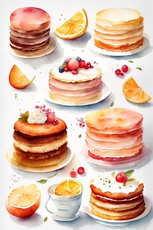 Delicate watercolor illustration, 10cup caks, Warm color palette, Pastel colors, White background, Cozy