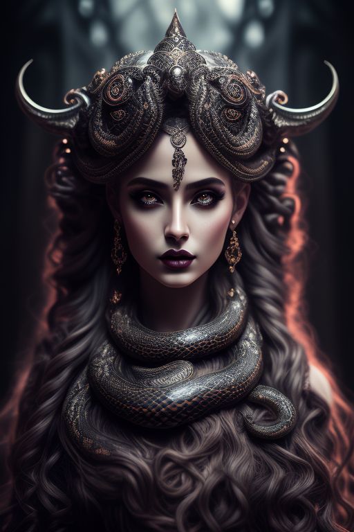 Medusa head with snakes instead of hair, hyper realistic, mystic