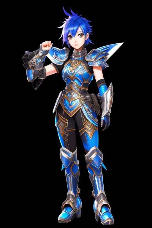 Anime girl with blue hair in armor