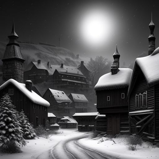 snowy village night