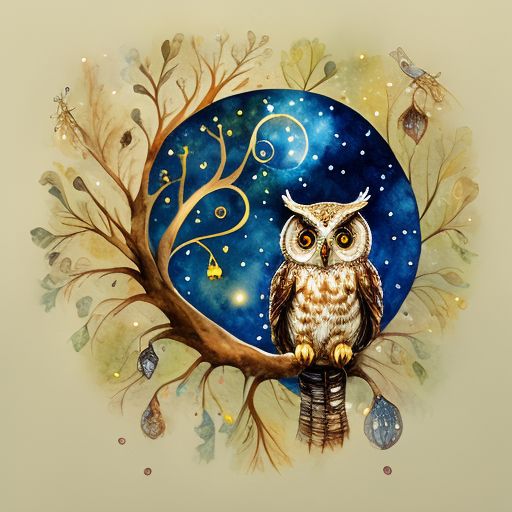 Cute Wise Owl in Mystical Tree · Creative Fabrica